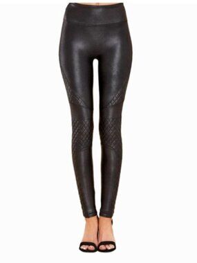 Spanx Quilted Faux Leather Leggings Black - Size Medium